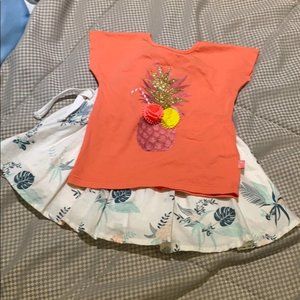 Biliebush Girl Pink Pineapple Top Carrément Beau Floral Print Skirt Set Size 2